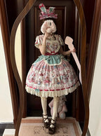 Pink & Green Alice Cat Vibes Heart-shaped Patch Sweet Lolita Dress with Apron Belt - Mewroco | CoyBunny