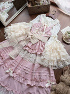 Beige Tiered Lace Bell-Sleeve Chiffon Blouse - Qian Mu | CoyBunny