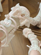Sweet Lolita Pink Middle Heel Platform Shoes with Lace - Sheep Puff | CoyBunny