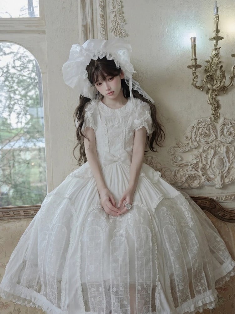 Classic Ivory Puff-Sleeve OP Gown with Sash & Lace Accents - Sleepless Unanswered | CoyBunny