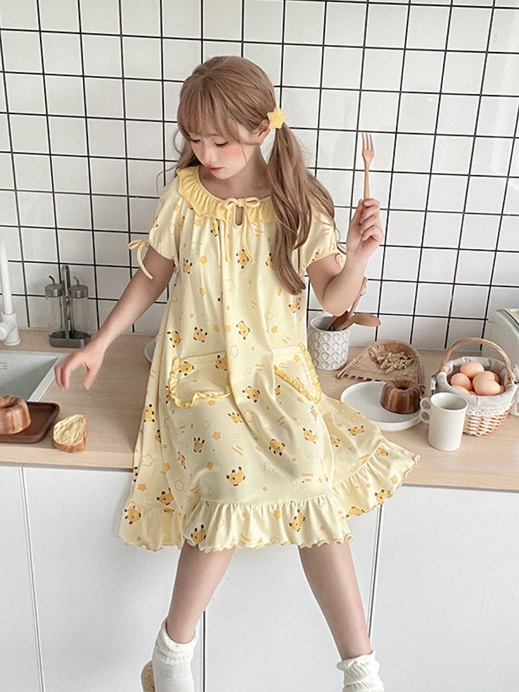 Yellow Mango Print Peter Pan Dress - Tan Tuan | CoyBunny