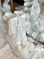 White Sweet Lolita Boots with Elegant Lacing - Sheep Puff | CoyBunny