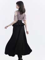 Black Ruffle Trim Long Skirt - PINK SAVIOR | CoyBunny
