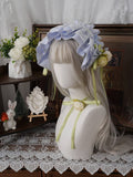 Teal & Green Frilled Headband with Flower Bow Hairpin - Moonlight Dream | CoyBunny