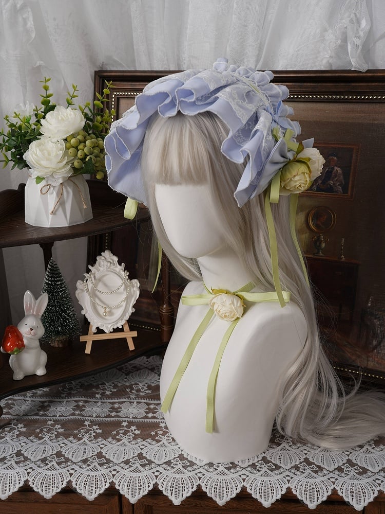 Teal & Green Frilled Headband with Flower Bow Hairpin - Moonlight Dream | CoyBunny