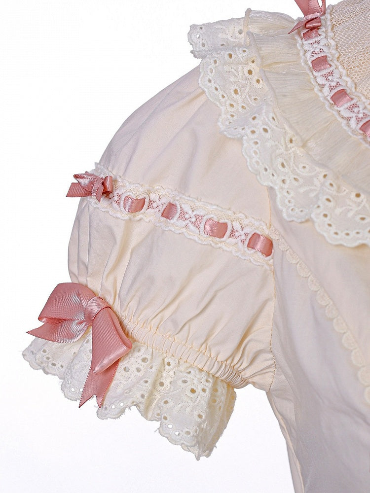Beige Peter Pan Collar Blouse with Bow & Detachable Sleeves, Sweet Lolita - Alice Girl | CoyBunny