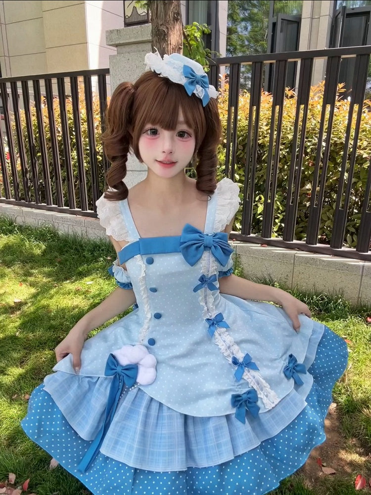 Blue Polka Dot Ruffled Sweet Lolita Jumper Skirt - Sweetheart Dream | CoyBunny