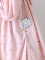 Pink Peter Pan Collar Bear & Cake Print Long-Sleeve OP Dress - Honey Village | CoyBunny
