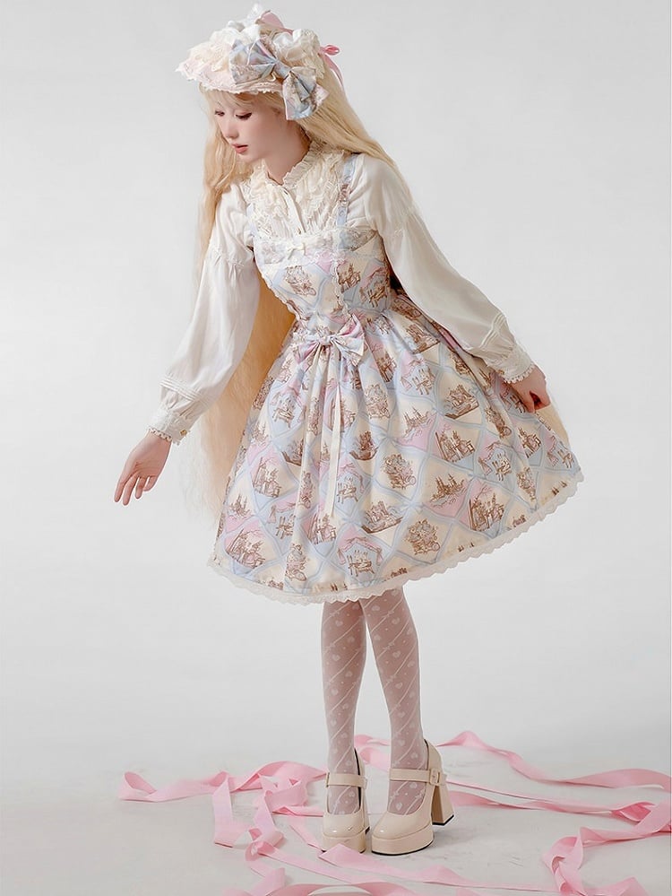 Rabbit Theme Sweet Lolita JSK Dress with Blue Diamond Print | CoyBunny