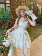 Kawaii Floral Decorated Dress with Asymmetrical Hem - Hard Candy | CoyBunny