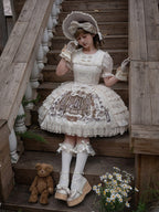 Beige and Brown Bunny Print Round-Neck Lace Ruffle Dress - NnSTAR | CoyBunny
