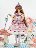 Pink & Green Alice Cat Vibes Sweet Lolita Jumper Skirt with Polka-dot Apron - Mewroco | CoyBunny