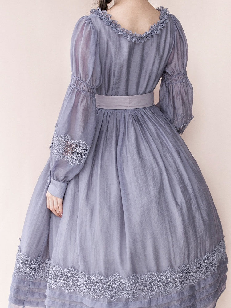 Purple Square Neck Classic Lolita Long Sleeve OP | CoyBunny