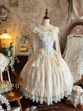 Princess Top & Skirt Set with Lace, Floral, Blue & White Sweet Lolita - Twilight Flower Letter | CoyBunny