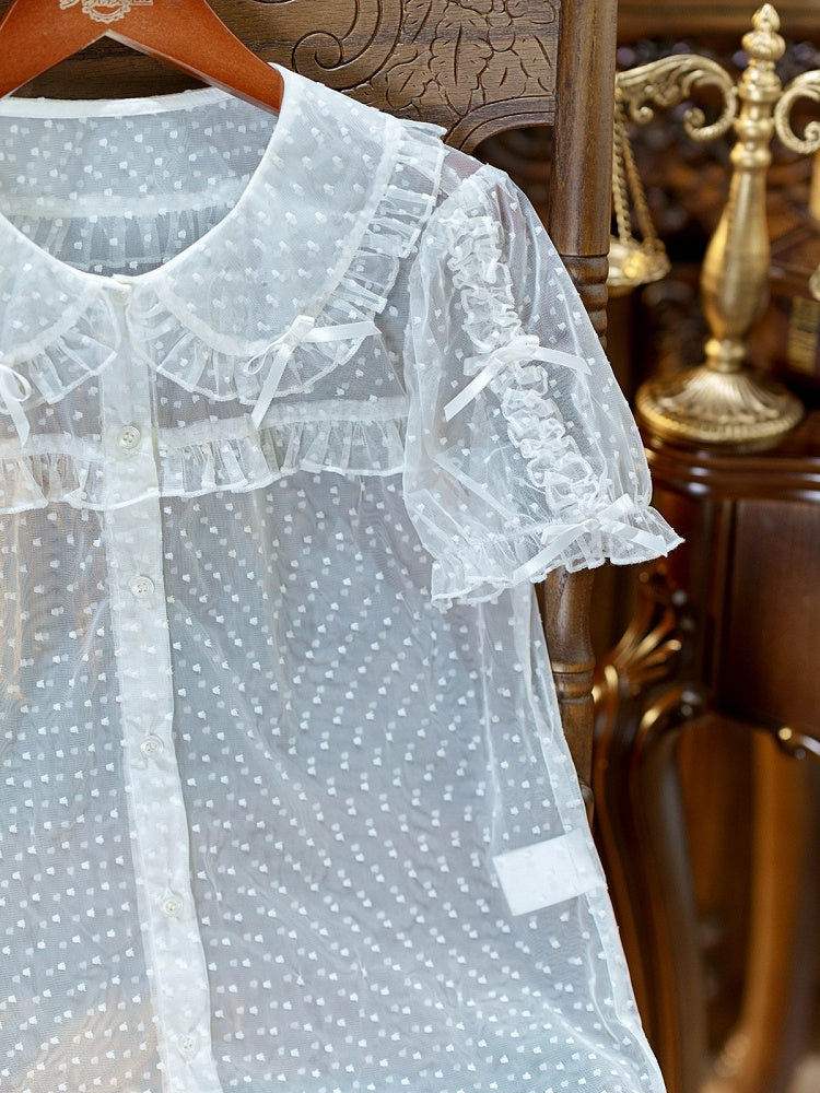 White Peter Pan Collar Polka Dot Sheer Tulle Top - Dream Magic Box | CoyBunny