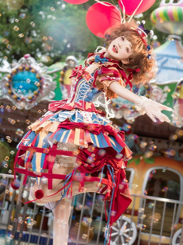 Red and blue bunny circus Sweet Lolita JSK dress ¨C lace and ruffle trim