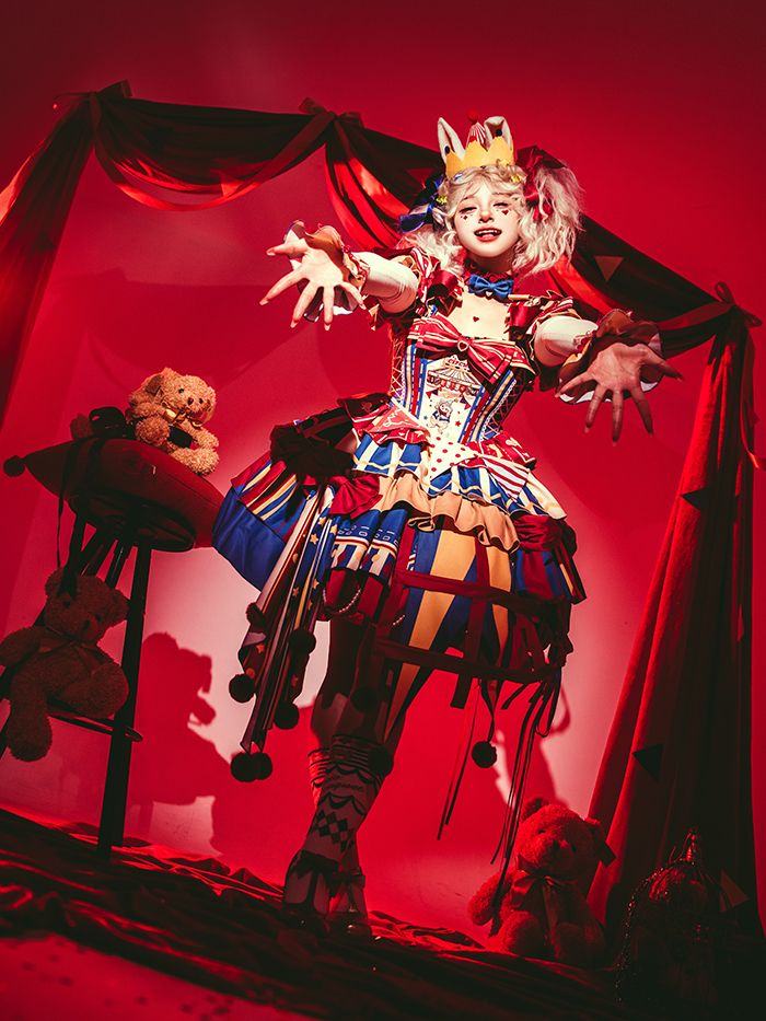 Red and blue bunny circus Sweet Lolita JSK dress ¨C dress detail