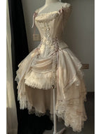 Champagne Lace-up Corset Top + High-low Layered Lolita Skirt (S-XL) | CoyBunny