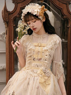 Beige/Green Lace Ruffled Sweet Lolita Hairband with Plush Bows - NyaNya | CoyBunny