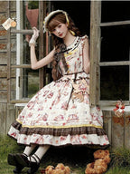 Cat and Maple Floral Print Jumper Skirt with Ruffle Trim - Lineall Cat | CoyBunny