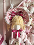 Pink Blue Cherry Print Sweet Lolita Bonnet with Lace - Strawberry Fantasy | CoyBunny