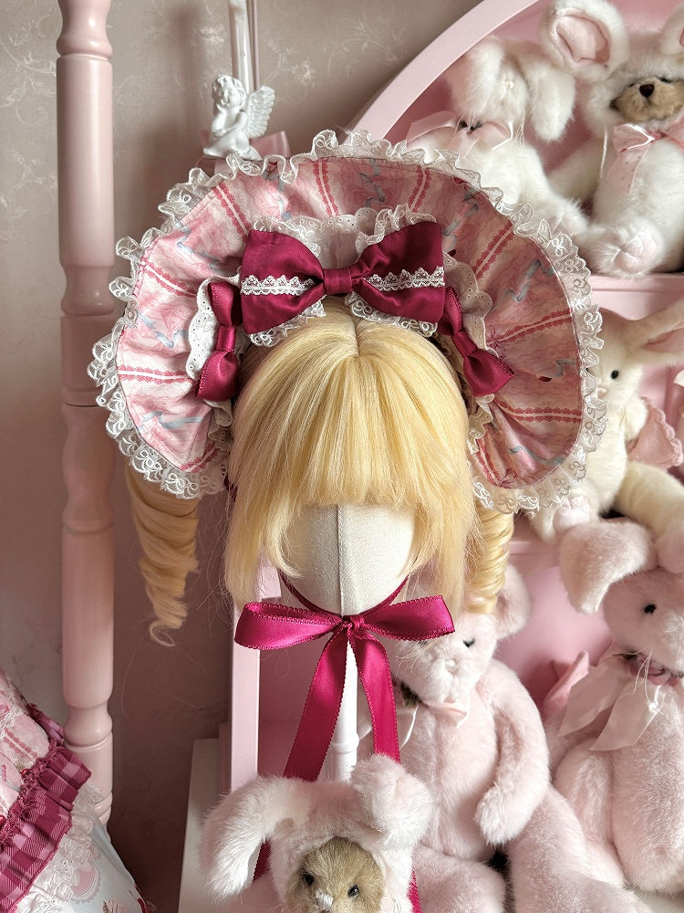 Pink Blue Cherry Print Sweet Lolita Bonnet with Lace - Strawberry Fantasy | CoyBunny
