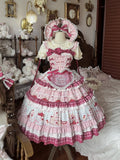 Pink Cherry Cake Print Sweet Lolita Dress with Layered Ruffles - Strawberry Fantasy | CoyBunny