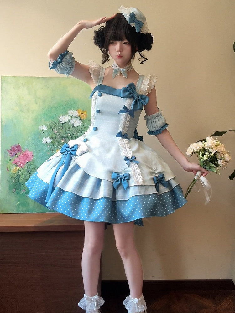 Blue Polka Dot Ruffled Sweet Lolita Jumper Skirt - Sweetheart Dream | CoyBunny