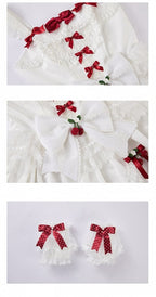 White Strawberry Princess Layered Ruffle Dress Sweet Lolita Jumper Skirt with Detachable Puff | CoyBunny