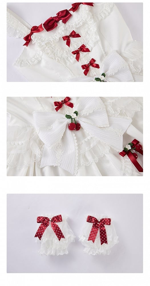 White Strawberry Princess Layered Ruffle Dress Sweet Lolita Jumper Skirt with Detachable Puff | CoyBunny