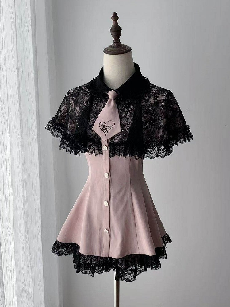 Stripe Dress Set with Lace Cape and Tie - Ekomi | CoyBunny