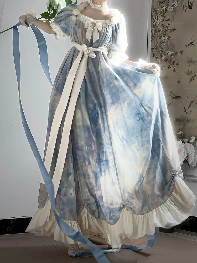 Blue Empire Waist Oil Painting Maxi Dress - Every Page of Poetry | CoyBunny
