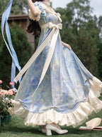 Blue Empire Waist Oil Painting Maxi Dress - Every Page of Poetry | CoyBunny