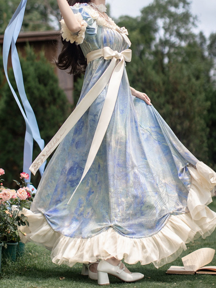 Blue Empire Waist Oil Painting Maxi Dress - Every Page of Poetry | CoyBunny