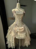 Champagne Lace-up Corset Top + High-low Layered Lolita Skirt (S-XL) | CoyBunny
