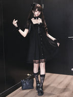 Gothic Square Neck Dress with Bow Accents - Ekomi | CoyBunny