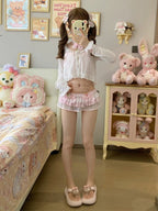 Sweet Strawberry Themed Light Pink Gingham Two-Piece Swimsuit Set Halter Top and Skirted Swim Brief - To Alice | CoyBunny