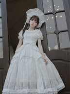 Classic Ivory Puff-Sleeve OP Gown with Sash & Lace Accents - Sleepless Unanswered | CoyBunny