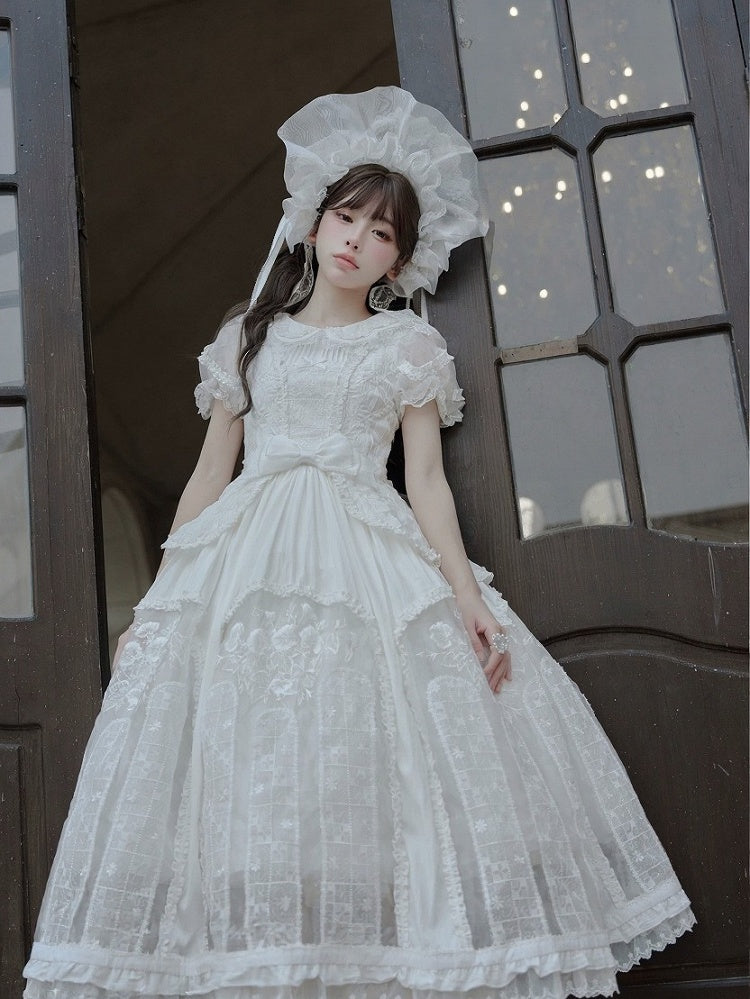 Classic Ivory Puff-Sleeve OP Gown with Sash & Lace Accents - Sleepless Unanswered | CoyBunny
