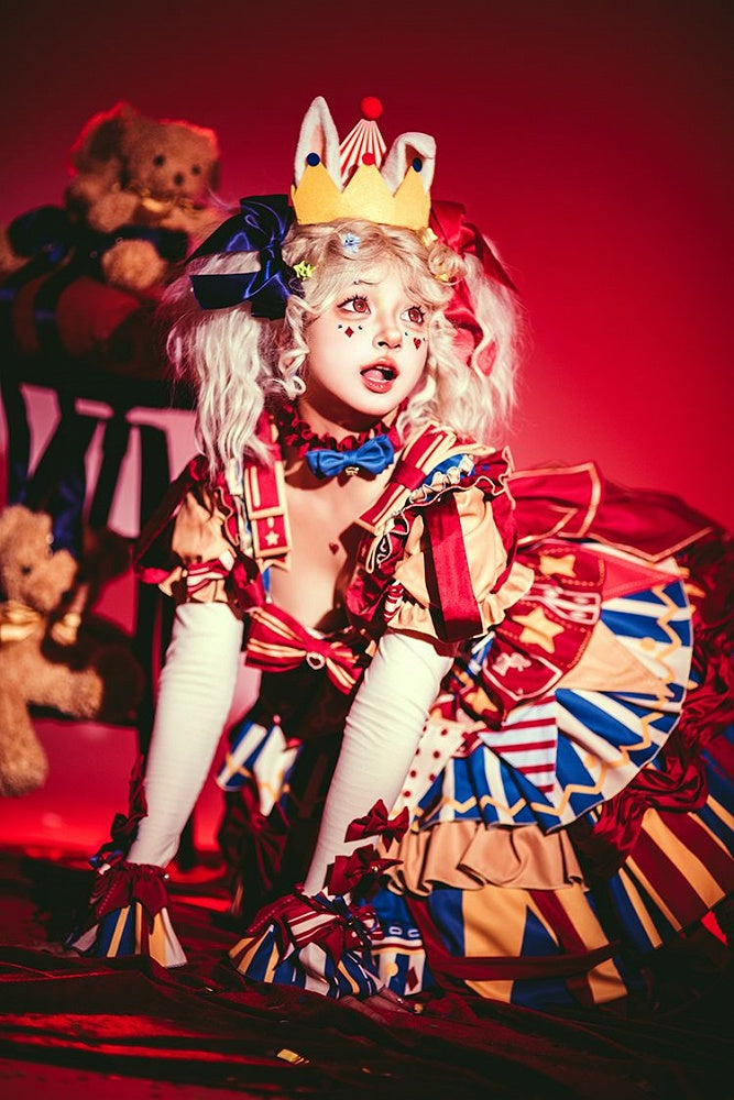 Red and blue bunny circus Sweet Lolita JSK dress ¨C ruffle detail
