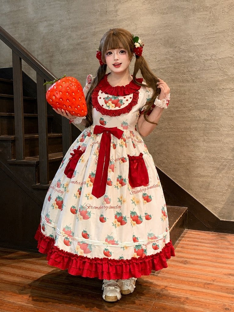 Curvy Strawberry Print Bow-Adorned Floral Skirt Dress - Versatile girl | CoyBunny