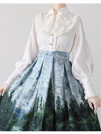 White Long Sleeve Flounce Hem Elegant Lolita Blouse with Puff Sleeves | CoyBunny