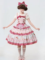 Pink Cherry Cake Print Sweet Lolita Dress with Layered Ruffles - Strawberry Fantasy | CoyBunny