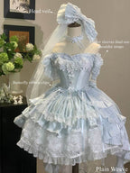 Hime Basque Flower Lace Layered Fluffy Lolita Dress Blooming with Blue Accents Waist | Sheer Ocean | CoyBunny