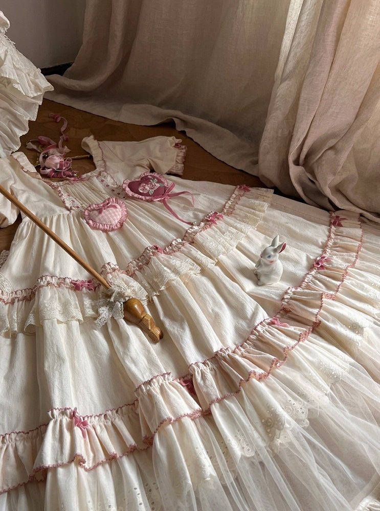 Cream Layered Ruffle High Waist Sweet Lolita Dress with Tulle Hem - Bodhi Original Design | CoyBunny