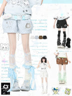 Black Polka Dot Shorts with Kitty & Music Embroidery - Languid Park | CoyBunny