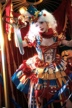 Red and blue bunny circus Sweet Lolita JSK dress ¨C detachable puff sleeve styling