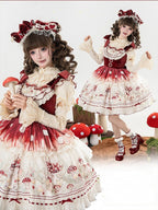 Red Velvet Mushroom Print JSK Dress with Heart Accent - Honey Machine | CoyBunny