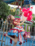 Red and blue bunny circus Sweet Lolita JSK dress ¨C tiered hem detail