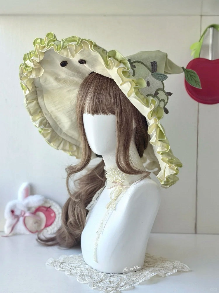 Red/Green Apple Lolita Witch Hat with Ruffled Trim | CoyBunny